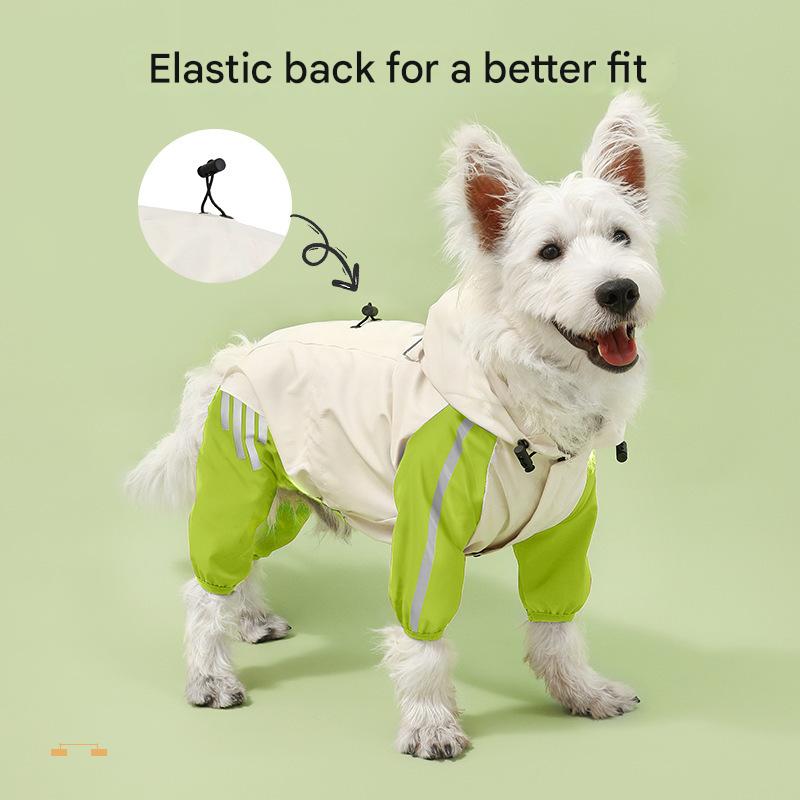 Colorblock (White Purple) Dog Raincoat - Waterproof with Hood and Reflective Strips (Size M) V888-ELOSUNG31188