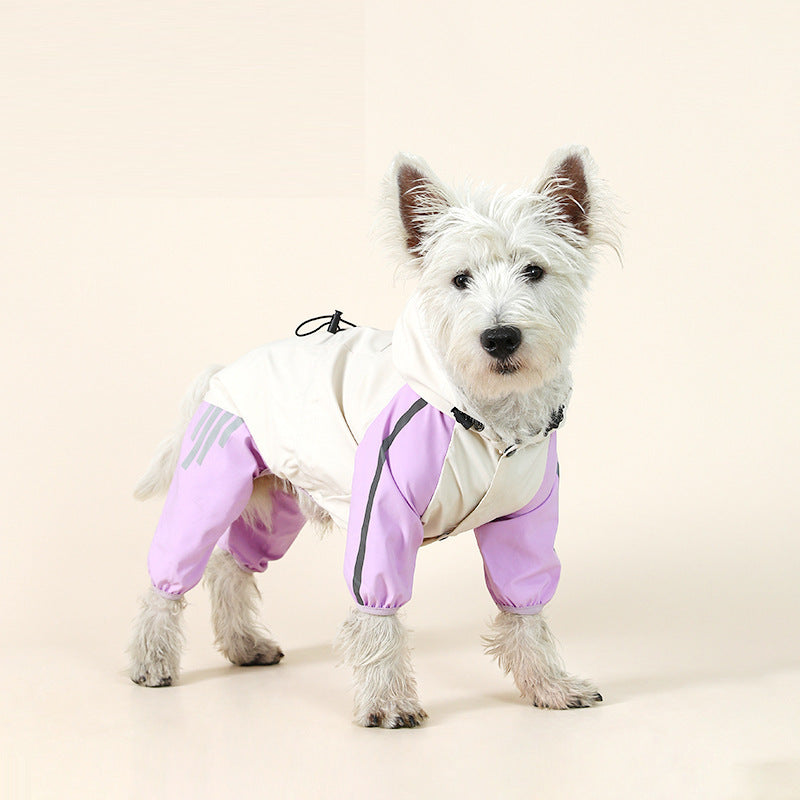 Colorblock (White Purple) Dog Raincoat - Waterproof with Hood and Reflective Strips (Size S) V888-ELOSUNG31191