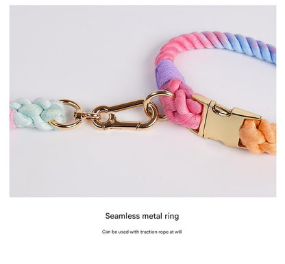 Handmade Rope Dog Collar and Leash Set - Colorful Woven Cotton (Light green - Size XL) V888-ELOSUNG31193