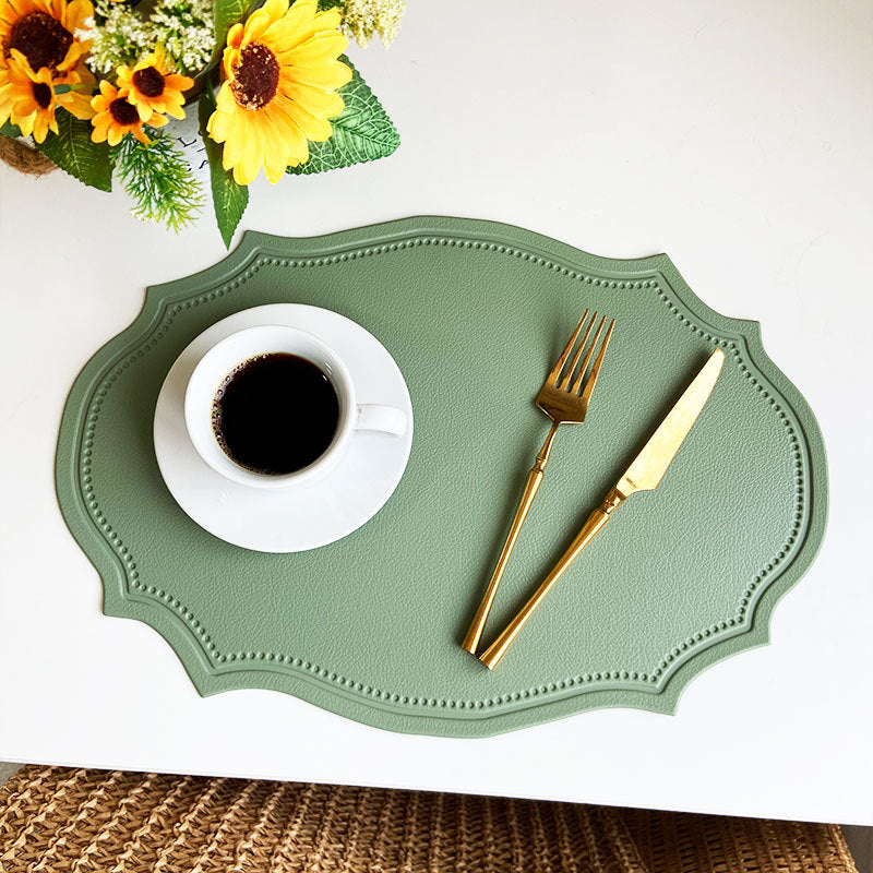 4 pcs Retro Faux Leather Placemat - Waterproof & Oil-Proof Dining Table Mat ( Bean Green) V888-ELOSUNG31201