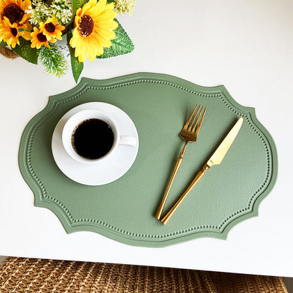 4 pcs Retro Faux Leather Placemat - Waterproof & Oil-Proof Dining Table Mat ( Bean Green) V888-ELOSUNG31201