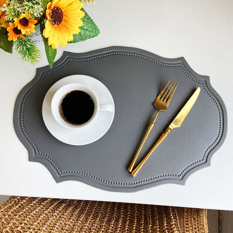 4 pcs Retro Faux Leather Placemat - Waterproof & Oil-Proof Dining Table Mat (Dark gray) V888-ELOSUNG31202