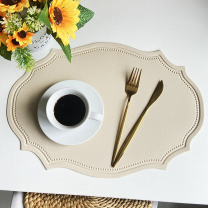 4 pcs Retro Faux Leather Placemat - Waterproof & Oil-Proof Dining Table Mat (Beige) V888-ELOSUNG31203