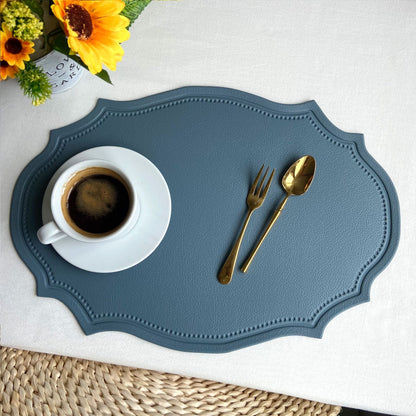 4 pcs Retro Faux Leather Placemat - Waterproof & Oil-Proof Dining Table Mat (Light blue) V888-ELOSUNG31204
