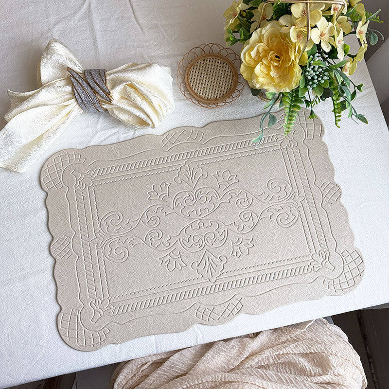 4 pcs Decorative Faux Leather Placemats - Unique Shape, Beautiful Packaging (Beige) V888-ELOSUNG31205