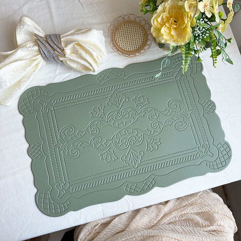 4 pcs Decorative Faux Leather Placemats - Unique Shape, Beautiful Packaging (Bean green) V888-ELOSUNG31206