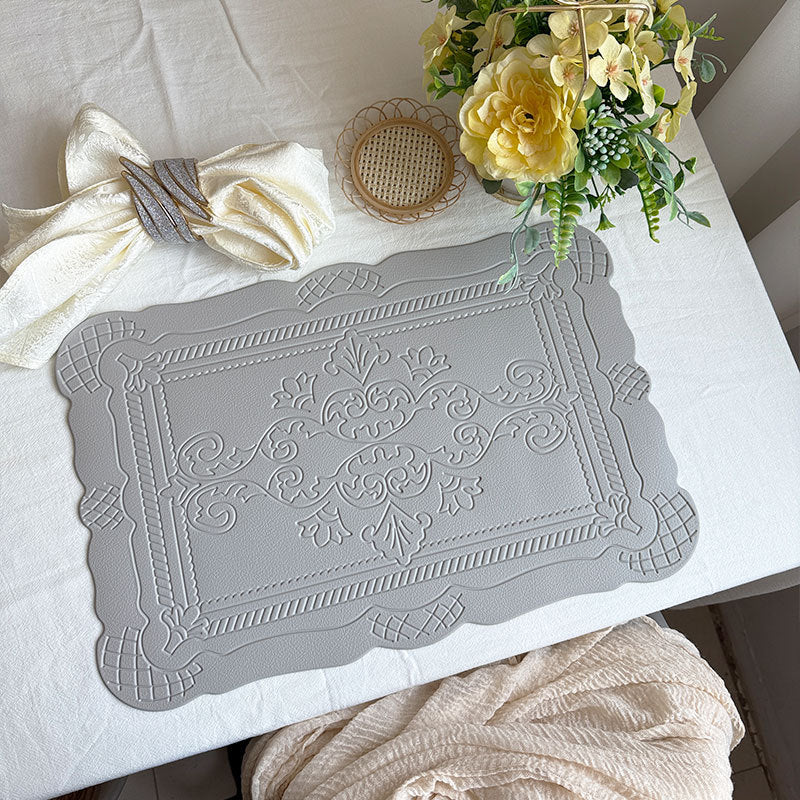 4 pcs Decorative Faux Leather Placemats - Unique Shape, Beautiful Packaging (Light gray) V888-ELOSUNG31208