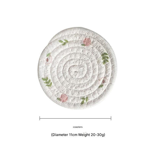 (Peach) Cotton Rope Woven Placemats - Set of 5, 11cm Diameter Heat Resistant Kitchen Decor V888-ELOSUNG31209