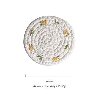 (Lemon) Cotton Rope Woven Placemats - Set of 5, 11cm Diameter Heat Resistant Kitchen Decor V888-ELOSUNG31210