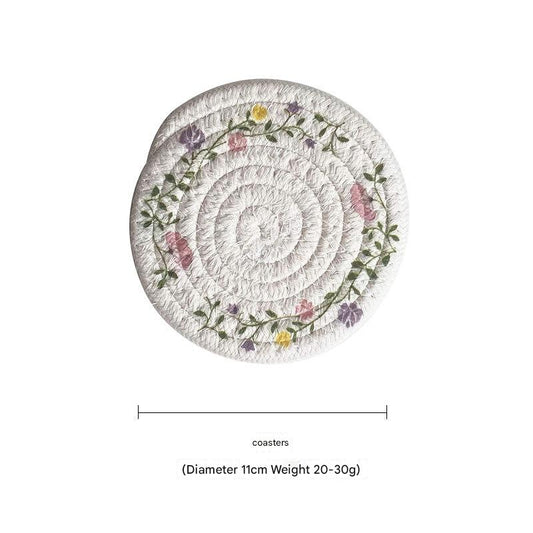(Flowers) Cotton Rope Woven Placemats - Set of 5, 11cm Diameter Heat Resistant Kitchen Decor V888-ELOSUNG31212