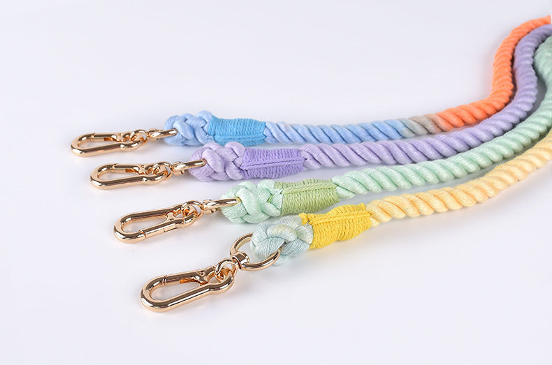 Premium Leather Pet Collar and Leash - Soft, Strong Braided Rope (Pink Purple - Size M) V888-ELOSUNG31213