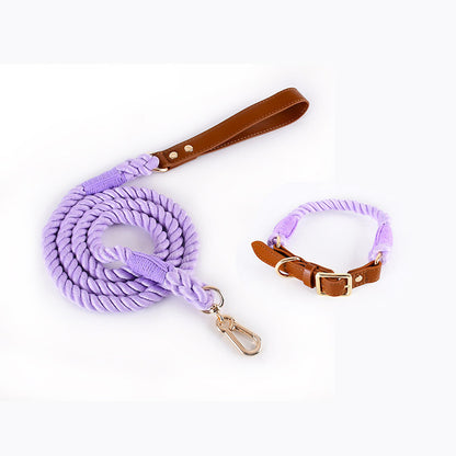 Premium Leather Pet Collar and Leash - Soft, Strong Braided Rope (Purple - Size M) V888-ELOSUNG31216