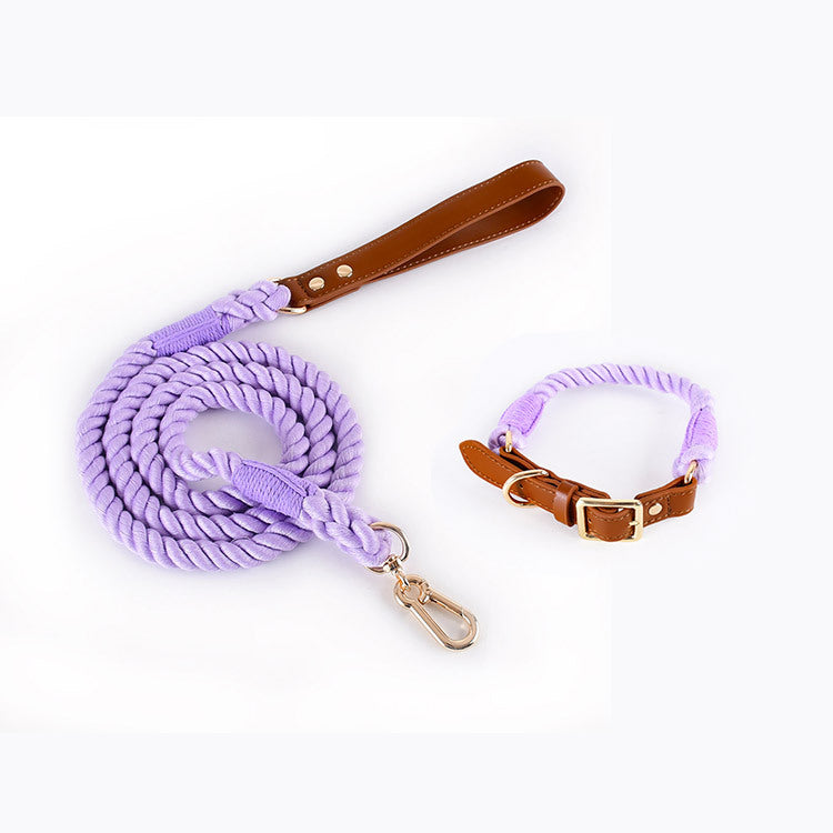 Premium Leather Pet Collar and Leash - Soft, Strong Braided Rope (Purple - Size S) V888-ELOSUNG31218