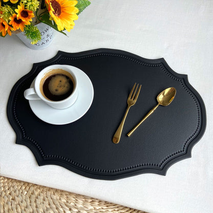 4 pcs Retro Faux Leather Placemat - Waterproof & Oil-Proof Dining Table Mat (Black) V888-ELOSUNG31220