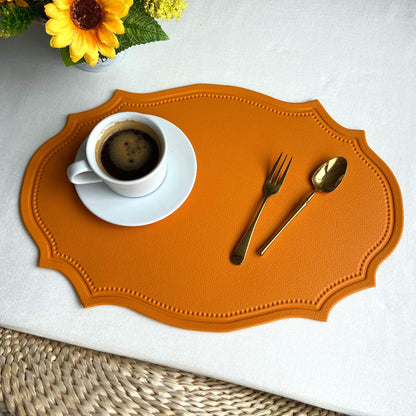 4 pcs Retro Faux Leather Placemat - Waterproof & Oil-Proof Dining Table Mat (Yellow) V888-ELOSUNG31222