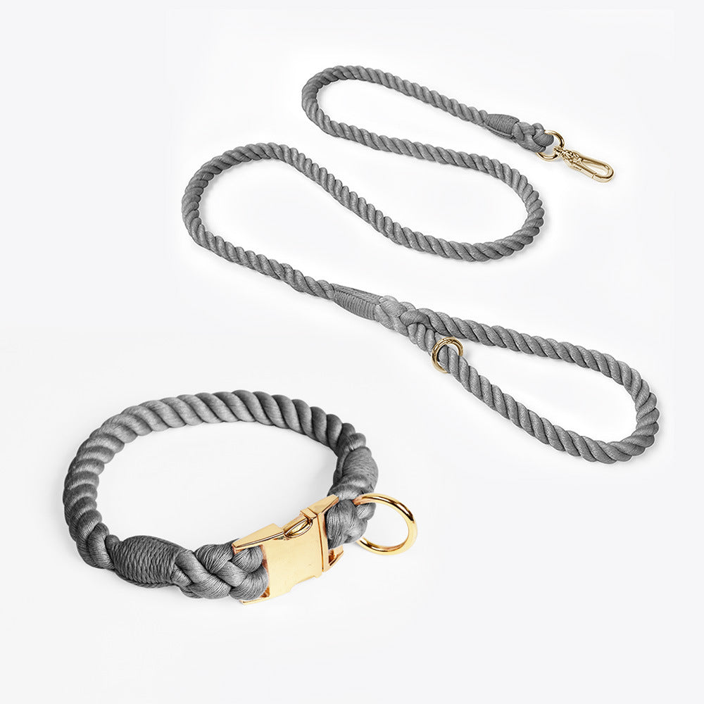Handmade Rope Dog Collar and Leash Set - Colorful Woven Cotton Cotton (Dark Gray - Size S) V888-ELOSUNG31229