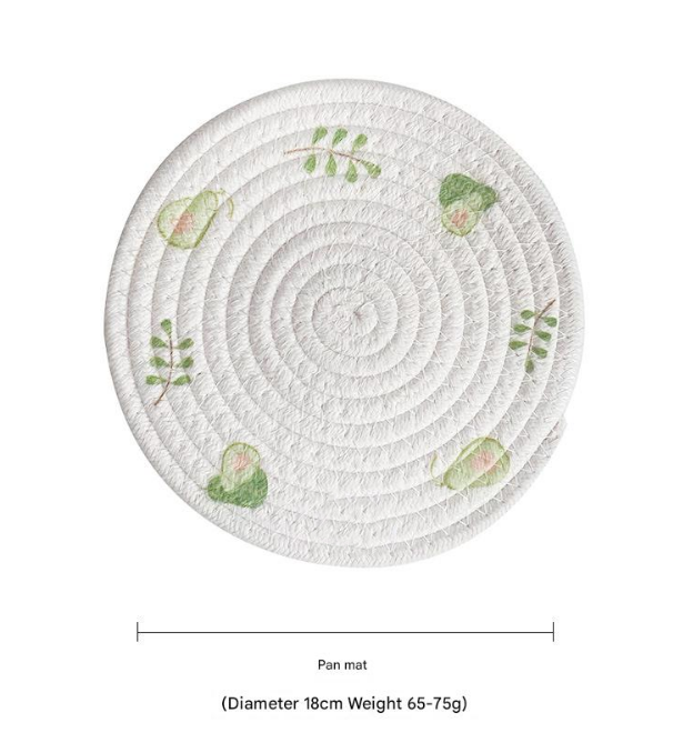 (Avocado) Cotton Rope Woven Placemats - Set of 5, 18cm Diameter Heat Resistant Kitchen Decor V888-ELOSUNG31231