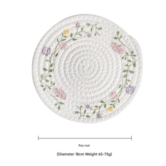 (Flowers) Cotton Rope Woven Placemats - Set of 5, 18cm Diameter Heat Resistant Kitchen Decor V888-ELOSUNG31232