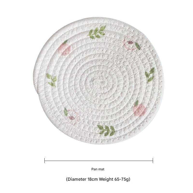 (Peach) Cotton Rope Woven Placemats - Set of 5, 18cm Diameter Heat Resistant Kitchen Decor V888-ELOSUNG31233