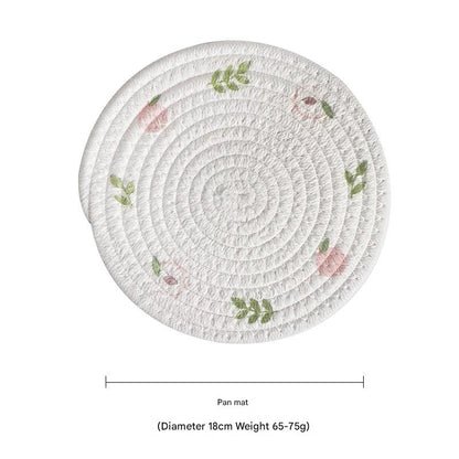 (Peach) Cotton Rope Woven Placemats - Set of 5, 18cm Diameter Heat Resistant Kitchen Decor V888-ELOSUNG31233