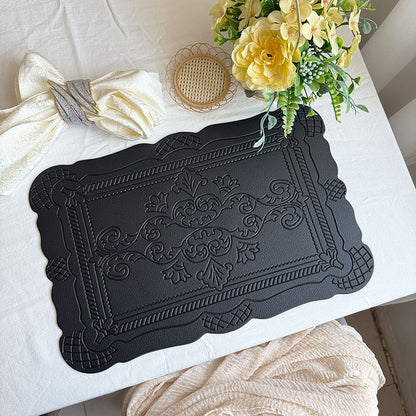 4 pcs Decorative Faux Leather Placemats - Unique Shape, Beautiful Packaging (Black) V888-ELOSUNG31234