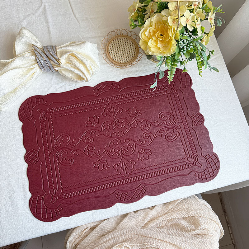 4 pcs Decorative Faux Leather Placemats - Unique Shape, Beautiful Packaging (Red) V888-ELOSUNG31236