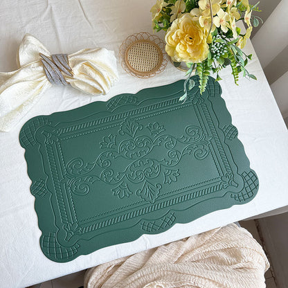4 pcs Decorative Faux Leather Placemats - Unique Shape, Beautiful Packaging (Dark green) V888-ELOSUNG31237