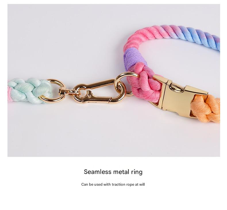 Handmade Rope Dog Collar and Leash Set - Colorful Woven Cotton Cotton (Wine red - Size S) V888-ELOSUNG31243