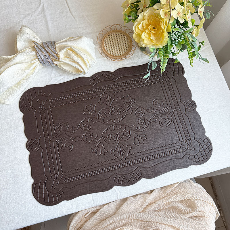 4 pcs Decorative Faux Leather Placemats - Unique Shape, Beautiful Packaging (Coffee) V888-ELOSUNG31251