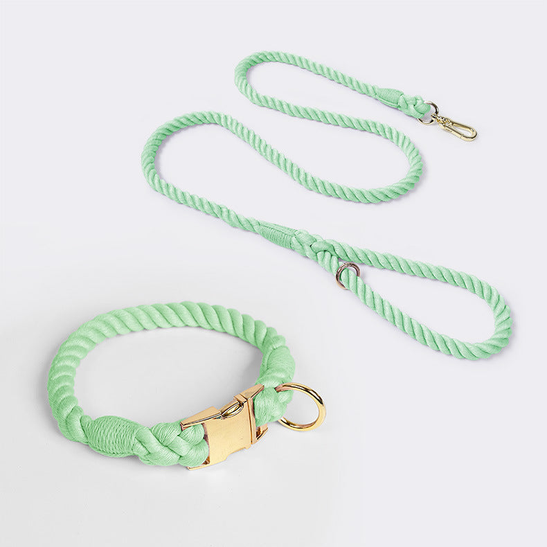 Handmade Rope Dog Collar and Leash Set - Colorful Woven Cotton Cotton (Mint green - Size S) V888-ELOSUNG31259