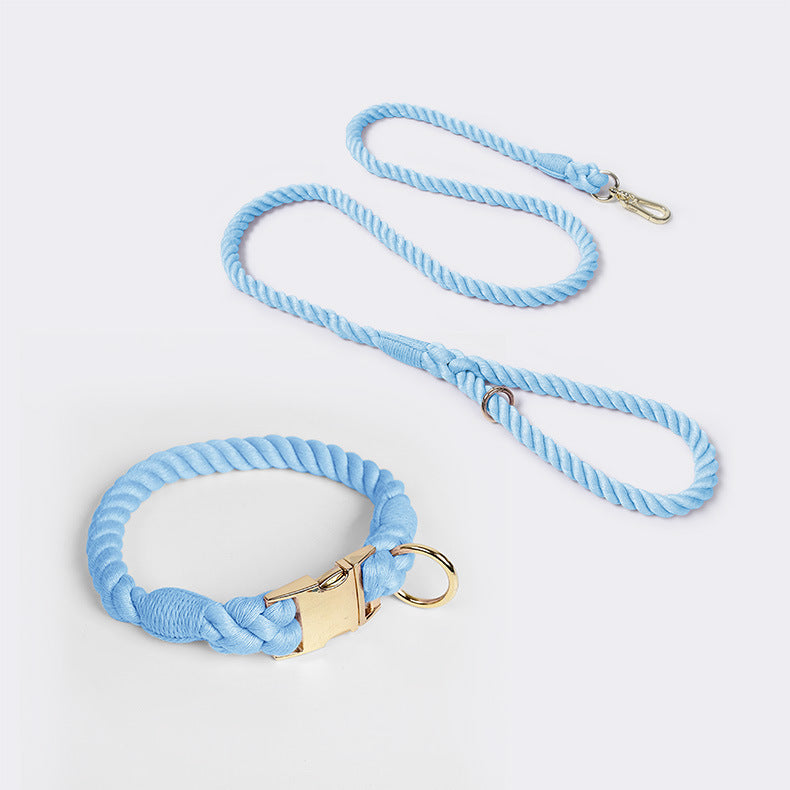 Handmade Rope Dog Collar and Leash Set - Colorful Woven Cotton Cotton (Sky blue - Size S) V888-ELOSUNG31260
