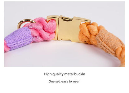 Handmade Rope Dog Collar and Leash Set - Colorful Woven Cotton Cotton (Black - Size S) V888-ELOSUNG31262