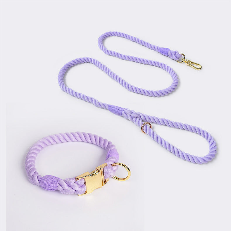 Handmade Rope Dog Collar and Leash Set - Colorful Woven Cotton Cotton (Purple - Size S) V888-ELOSUNG31263