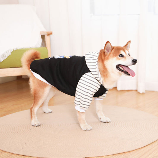 Autumn/Winter Dog Clothes - Black Hoodie with Striped Hood & Baseball Bear (Size - 4XL) V888-ELOSUNG31266