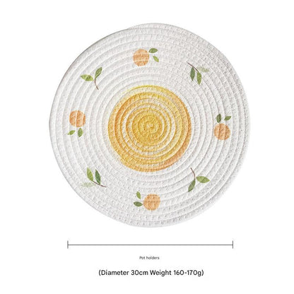 (Lemon) Cotton Rope Woven Placemats - Set of 3, 30cm Diameter Heat Resistant Kitchen Decor V888-ELOSUNG31270