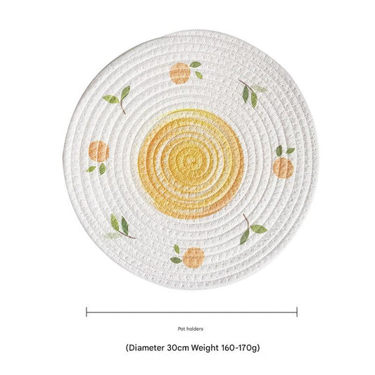 (Lemon) Cotton Rope Woven Placemats - Set of 3, 30cm Diameter Heat Resistant Kitchen Decor V888-ELOSUNG31270