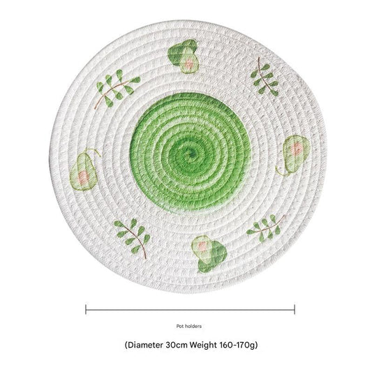 (Avocado) Cotton Rope Woven Placemats - Set of 3, 30cm Diameter Heat Resistant Kitchen Decor V888-ELOSUNG31271