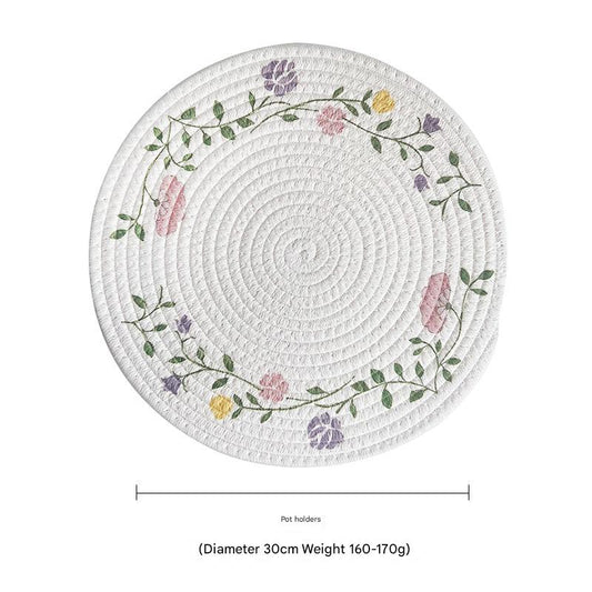 (Flowers) Cotton Rope Woven Placemats - Set of 3, 30cm Diameter Heat Resistant Kitchen Decor V888-ELOSUNG31272