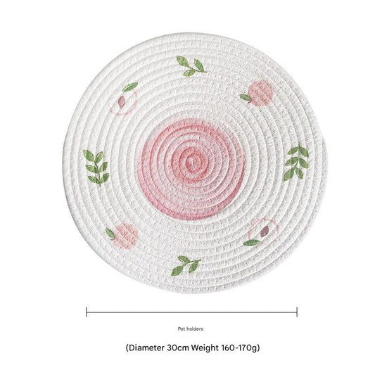 (Peach) Cotton Rope Woven Placemats - Set of 3, 30cm Diameter Heat Resistant Kitchen Decor V888-ELOSUNG31273