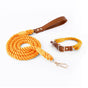 Premium Leather Pet Collar and Leash - Soft, Strong Braided Rope (Honey orange - Size L) V888-ELOSUNG31275
