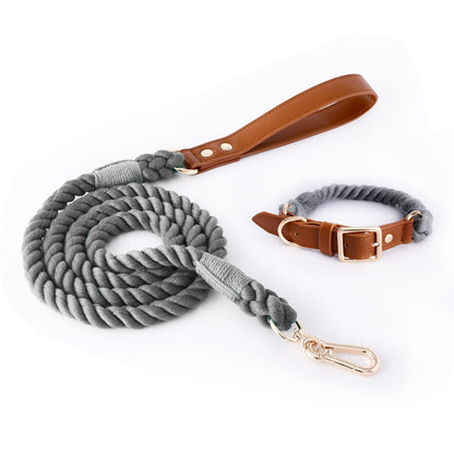 Premium Leather Pet Collar and Leash - Soft, Strong Braided Rope (Dark gray - Size M) V888-ELOSUNG31277
