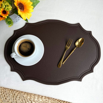4 pcs Retro Faux Leather Placemat - Waterproof & Oil-Proof Dining Table Mat (Coffee) V888-ELOSUNG31280