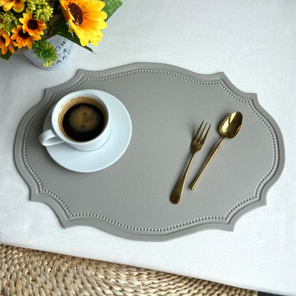 4 pcs Retro Faux Leather Placemat - Waterproof & Oil-Proof Dining Table Mat (Light grey) V888-ELOSUNG31281