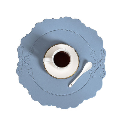 4 pcs Retro Faux Leather Placemat - Waterproof & Oil-Proof Dining Table Mat (Light blue) V888-ELOSUNG31284