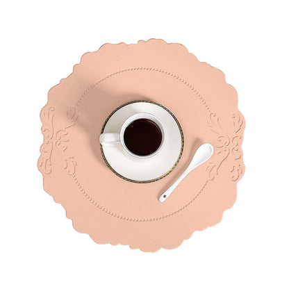 4 pcs Retro Faux Leather Placemat - Waterproof & Oil-Proof Dining Table Mat (Pink) V888-ELOSUNG31285