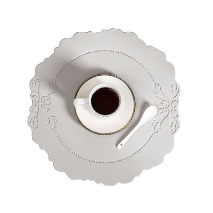 4 pcs Retro Faux Leather Placemat - Waterproof & Oil-Proof Dining Table Mat (Light grey) V888-ELOSUNG31286