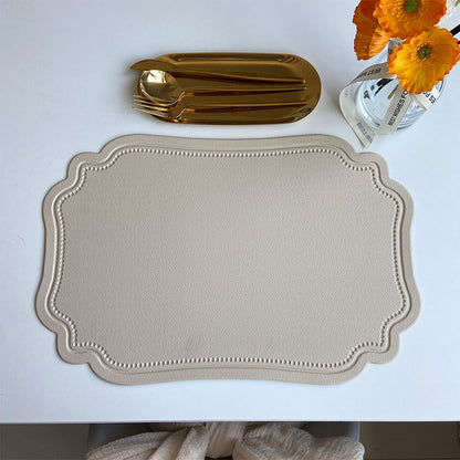 4 pcs Retro Faux Leather Placemat - Waterproof & Oil-Proof Dining Table Mat (Beige) V888-ELOSUNG31292