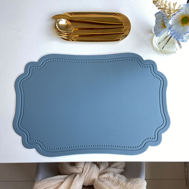 4 pcs Retro Faux Leather Placemat - Waterproof & Oil-Proof Dining Table Mat (Light blue) V888-ELOSUNG31293