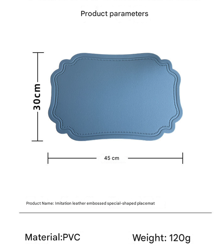 4 pcs Retro Faux Leather Placemat - Waterproof & Oil-Proof Dining Table Mat (Light blue) V888-ELOSUNG31293