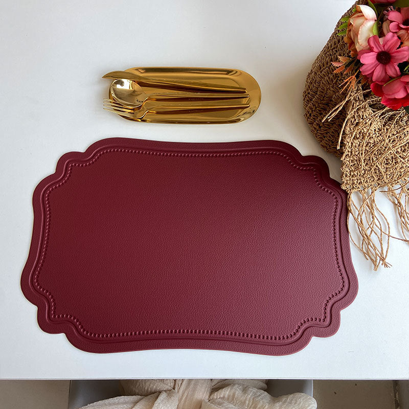 4 pcs Retro Faux Leather Placemat - Waterproof & Oil-Proof Dining Table Mat (Wine red) V888-ELOSUNG31294